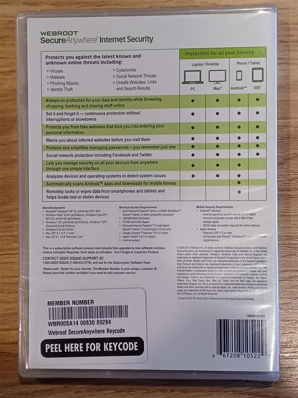 Webroot Secure Anywhere Internet Security 3 Devices Windows/Mac/Android