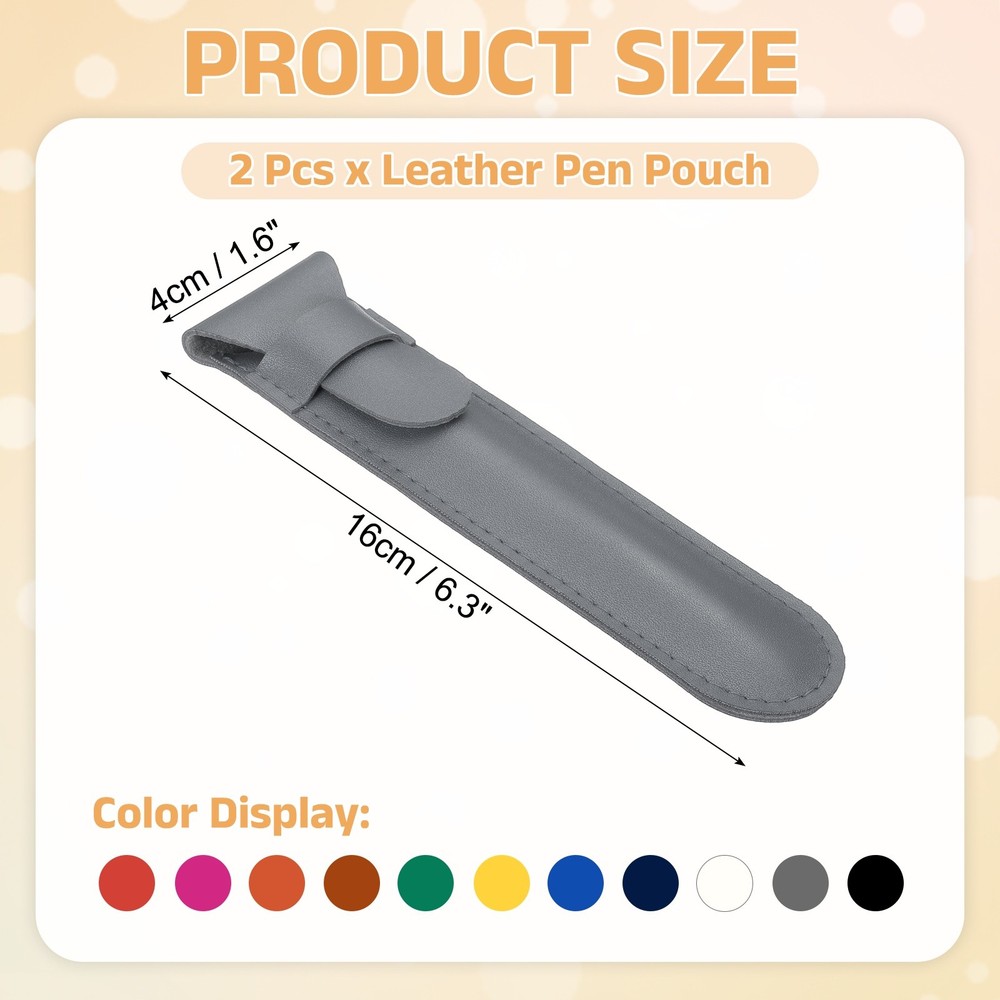 2 Pcs Leather Pen Pouch, Flip Single Pen Case Holder, Gray