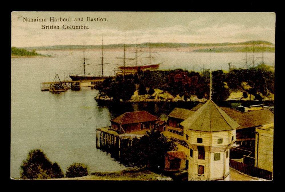 🍁 Nanaimo Harbour post card 1908 ESQUIMALT, B.C. split ring Canada