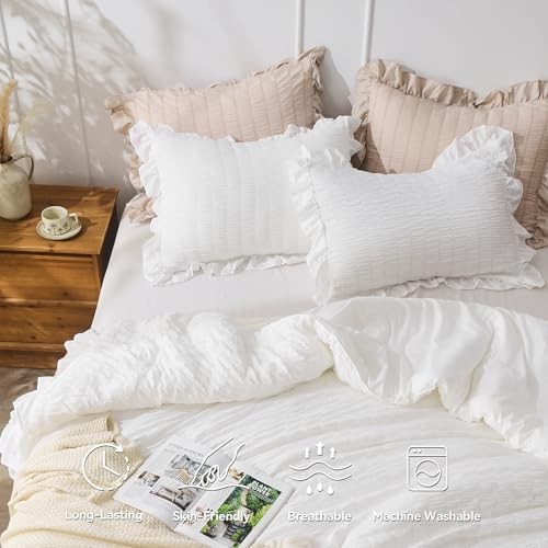 Comforter Set, 3 Pieces Seersucker Comforters Size, Lightweight & King White
