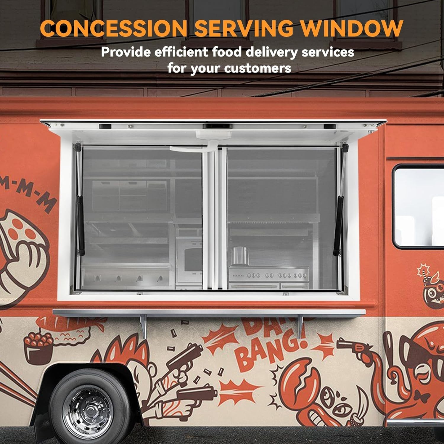 36"x36" Concession Stand Serving Service Window w/ 2 Sliding Screen&Awning Door