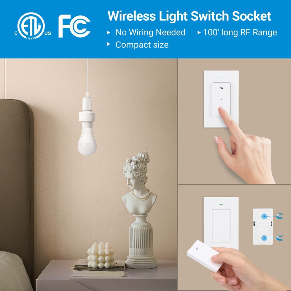 DEWENWILS Remote Control Light Bulb Socket E26 E27 Base, Wireless Light Switch