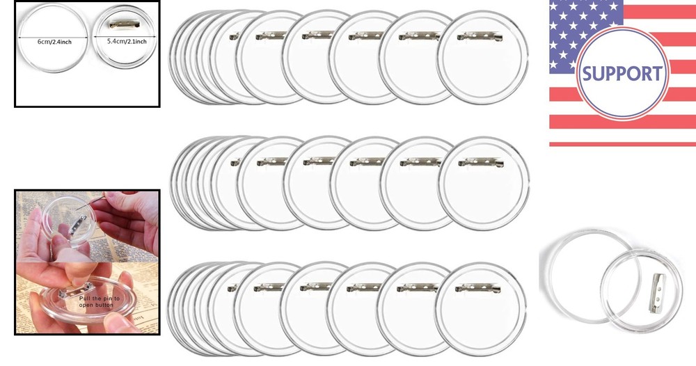 Versatile 30-Pack Clear Button Craft Badges - DIY Pins for All Occasions
