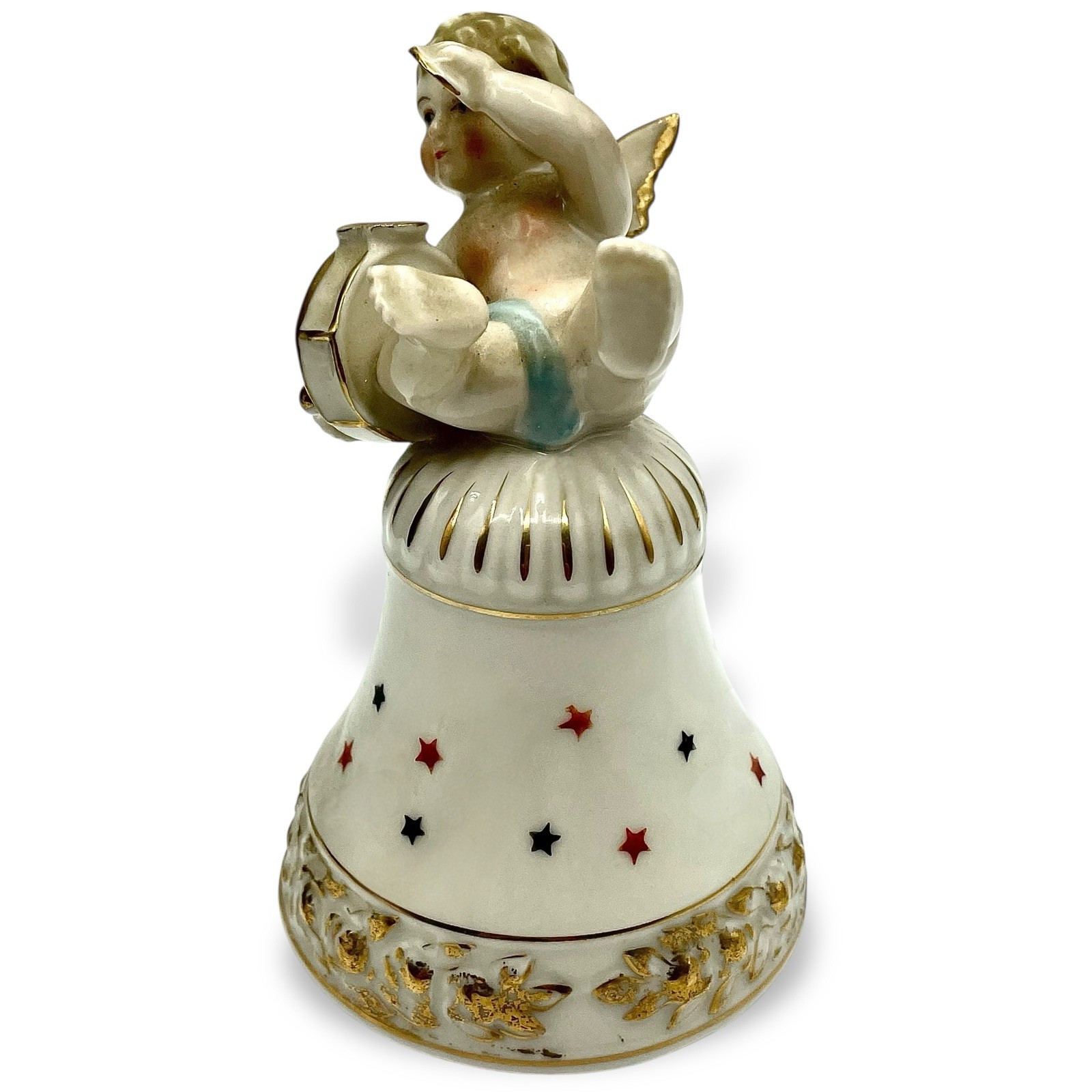 Vtg MCM Ardalt Musician CHERUB ANGEL BELL Porcelain Cybal Drum Stars EUC Japan