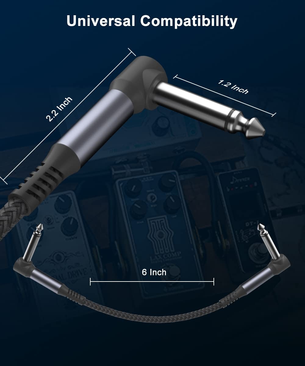 Ruxely Guitar Patch Cables 6-Inch 3-Pack,6.35MM Effects Pedal Board Cord,Nylo...