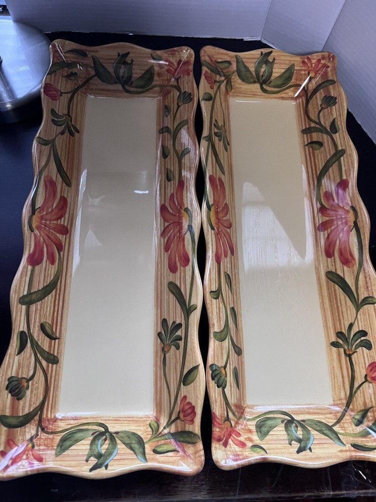 Lot Of 2 Beautiful Ceramic/Porcelain Rectangular Trays
