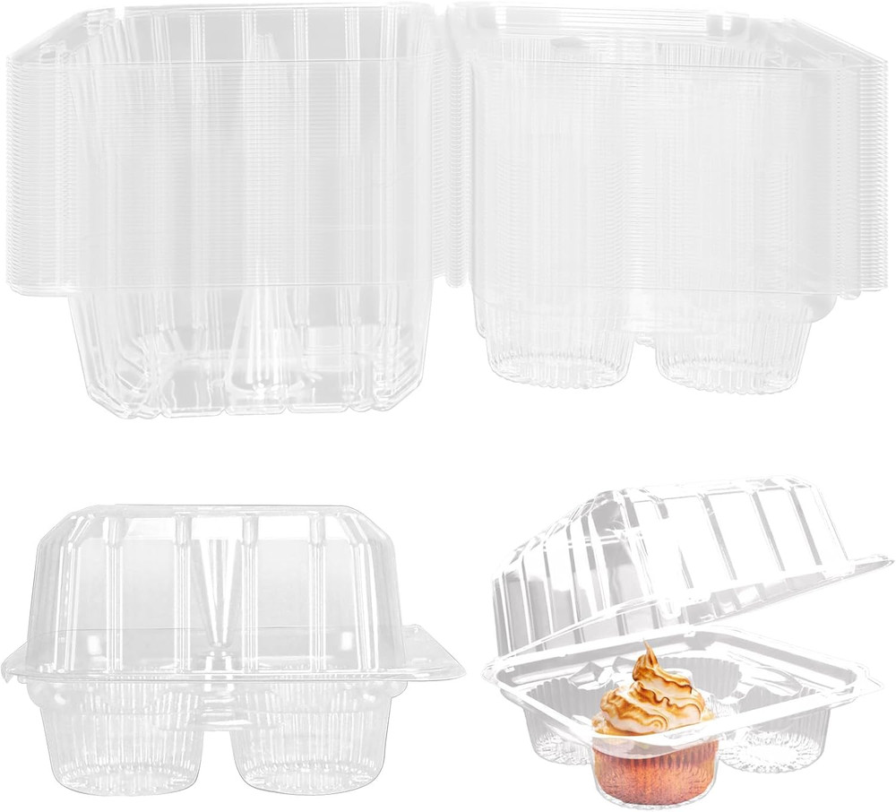 20 Pack 4-Compartment Cupcake Containers, Clear Plastic Cupcake Boxes, 4-Cavity