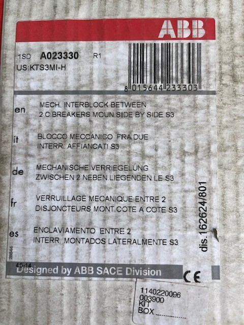 ABB KTS3MI-H / KTS3MIH MECHANICAL INTERLOCK BETWEEN 2 CIRCUIT BREAKERS NEW