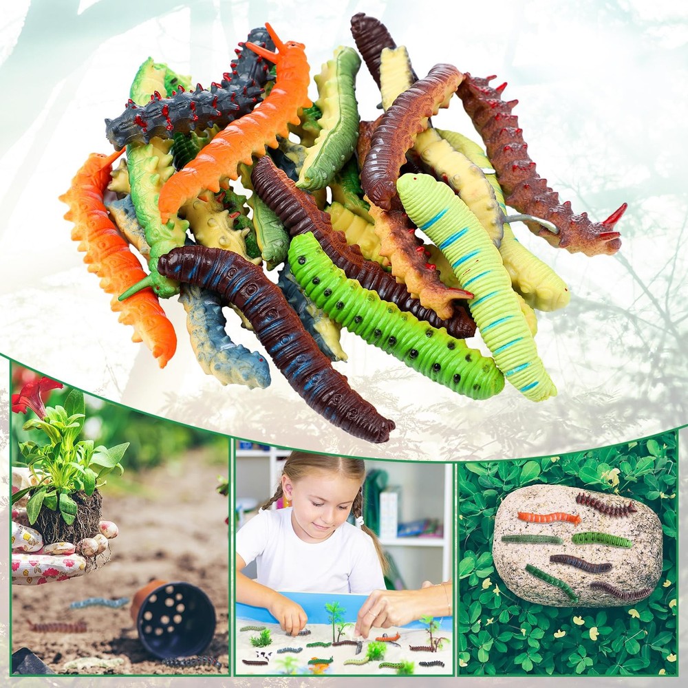 Arrowbash 24 Pcs Simulation Caterpillar Fake Worm Crawling Insects...