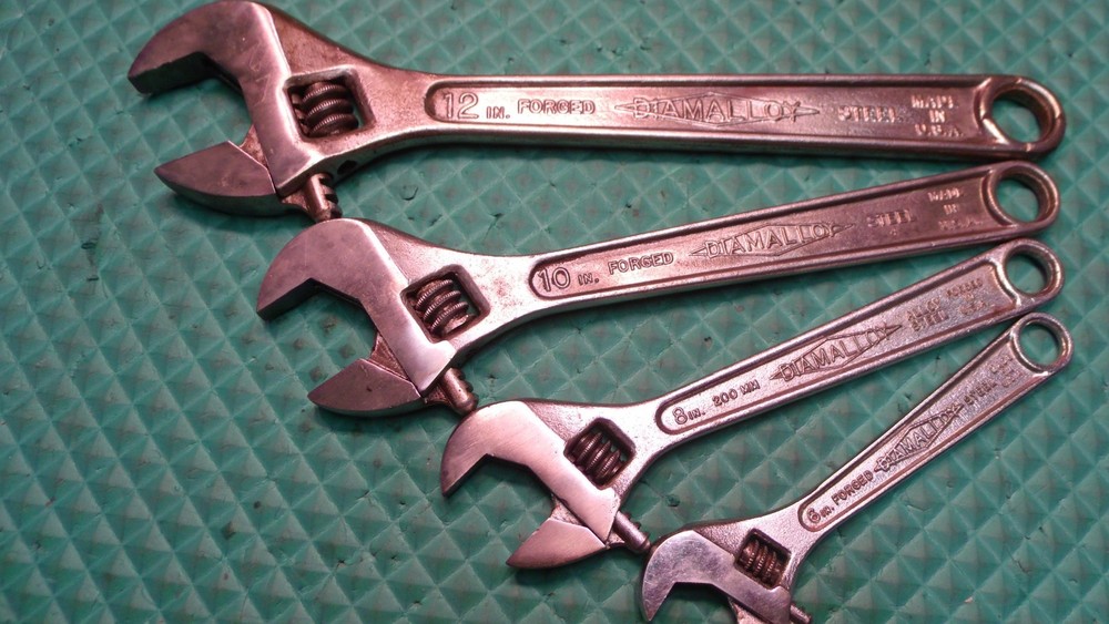 4 PCS. "DIAMALLOY" U.S.A. ADJUSTABLE END WRENCHES