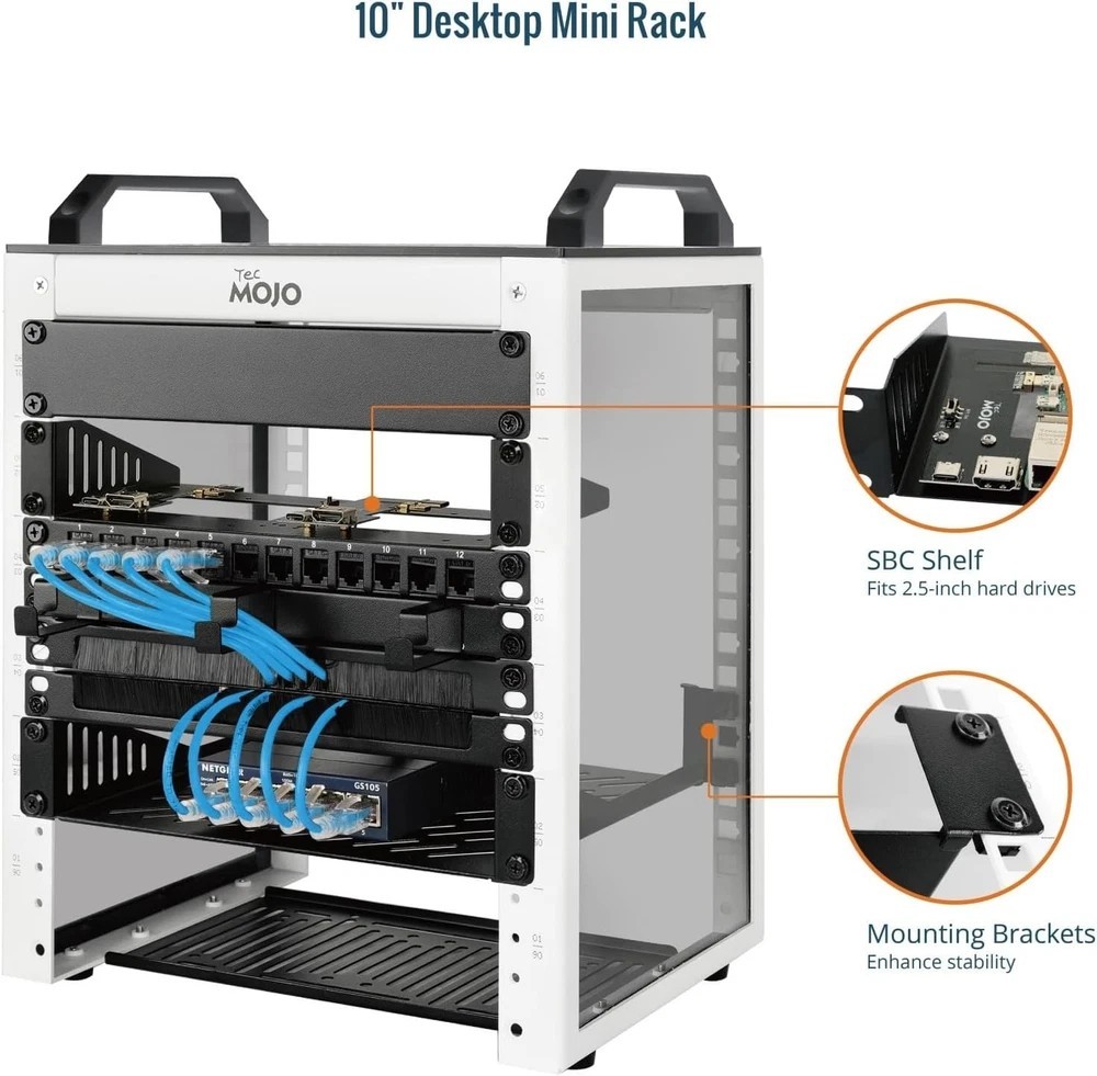 Tecmojo 6U Network Rack, 10 inch Mini Server Rack with 2 Side Translucent Pan...