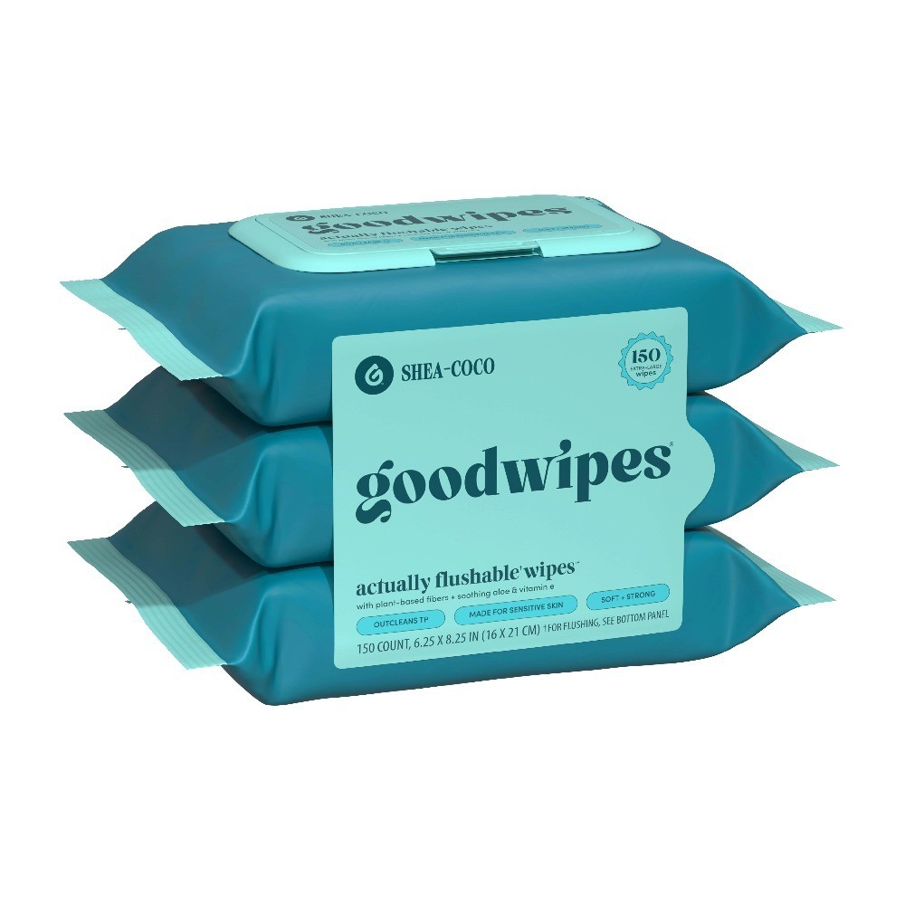 Flushable Butt Wipes, Shea-Coco Scented, 3 Pack, 150 Total Wipes