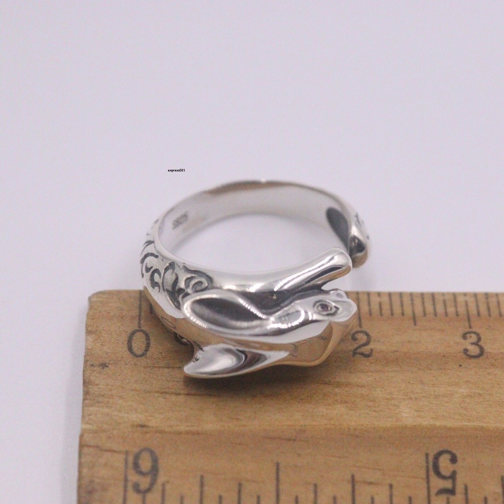 Real Solid 925 Sterling Silver Band Women Lucky Pattern Rabbit Open Ring