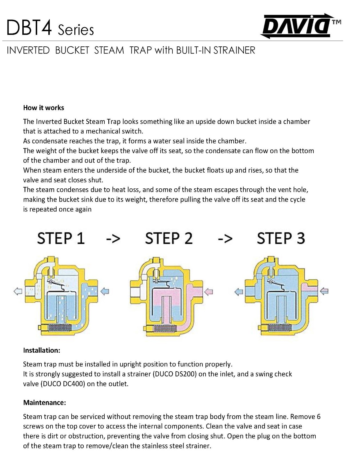 1" DAVID™ Inverted Bucket Steam Trap w/Built-In Strainer & Drain (Max 125 psi)