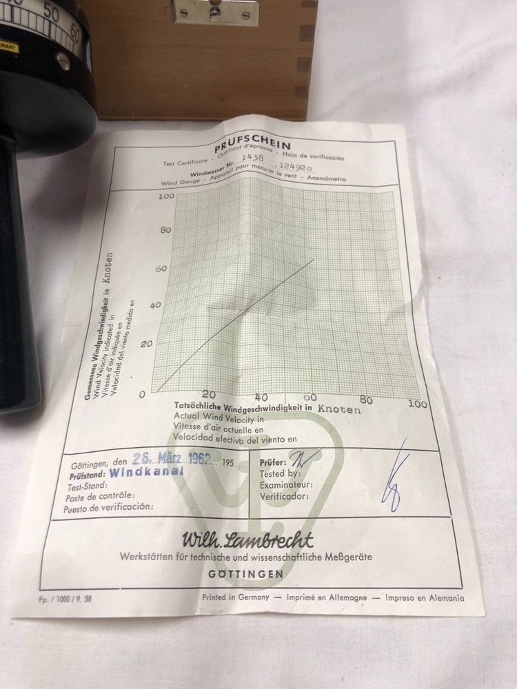 PRUFSCHEIN1962 WIND VELOCITY METER