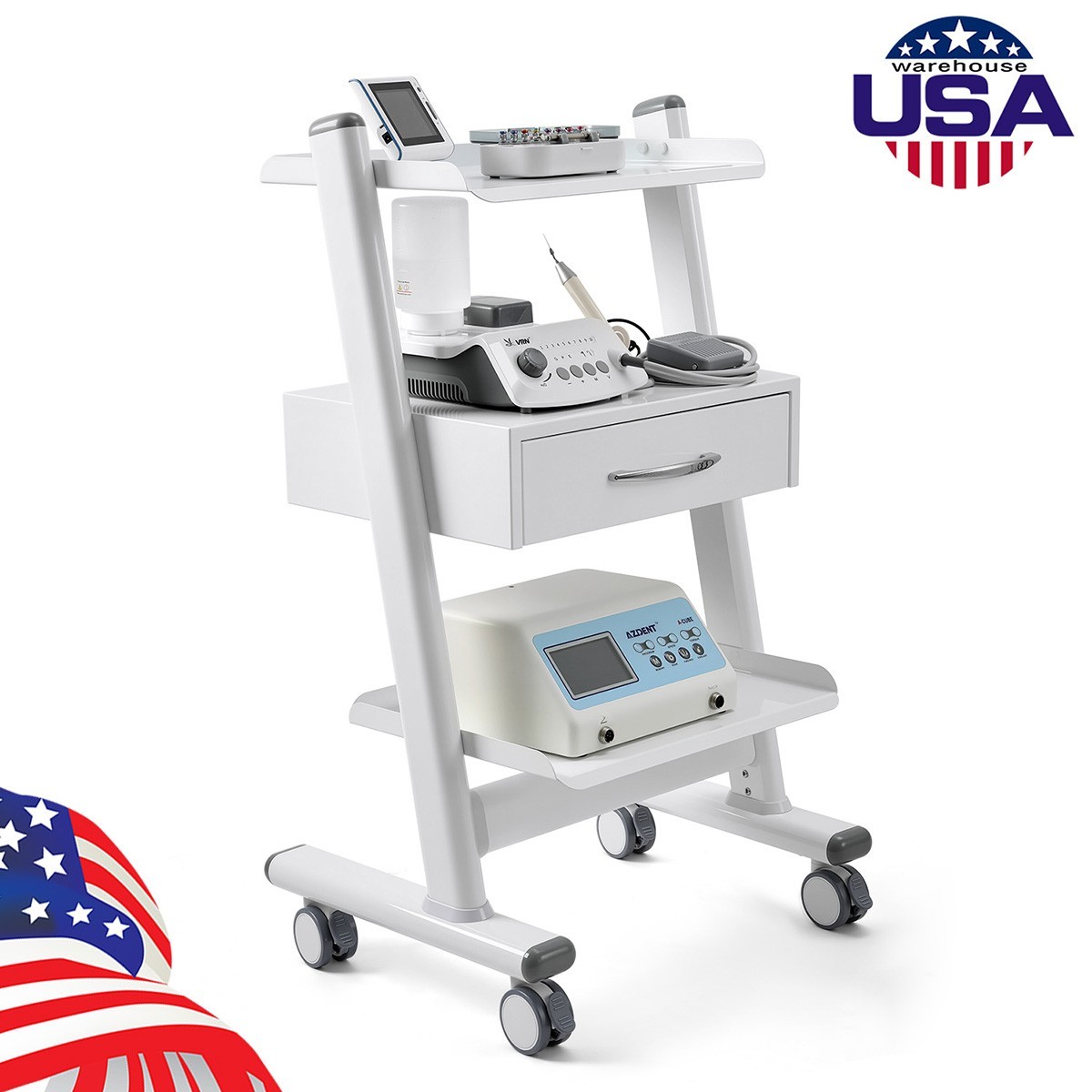 3 Layer Dental Trolley Mobile Instrument Cart Medical Tool Cart with Socket