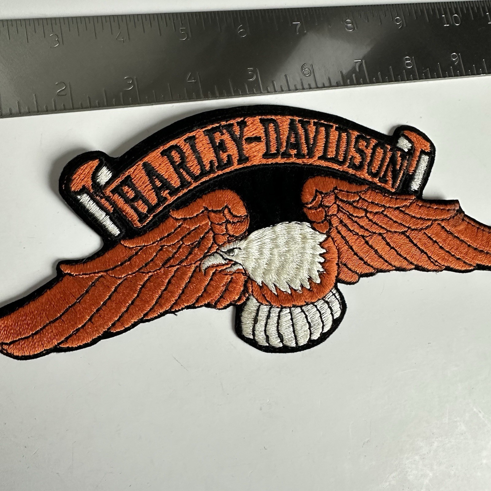 Vintage Harley-Davidson Emblem Orange Eagle Wings Logo Embroidered Back Patch