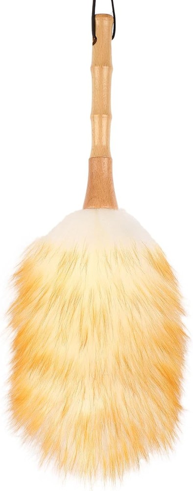 Feather Duster Lambswool Duster Cleaning,with Solid Wooden Handle,Leather Hang