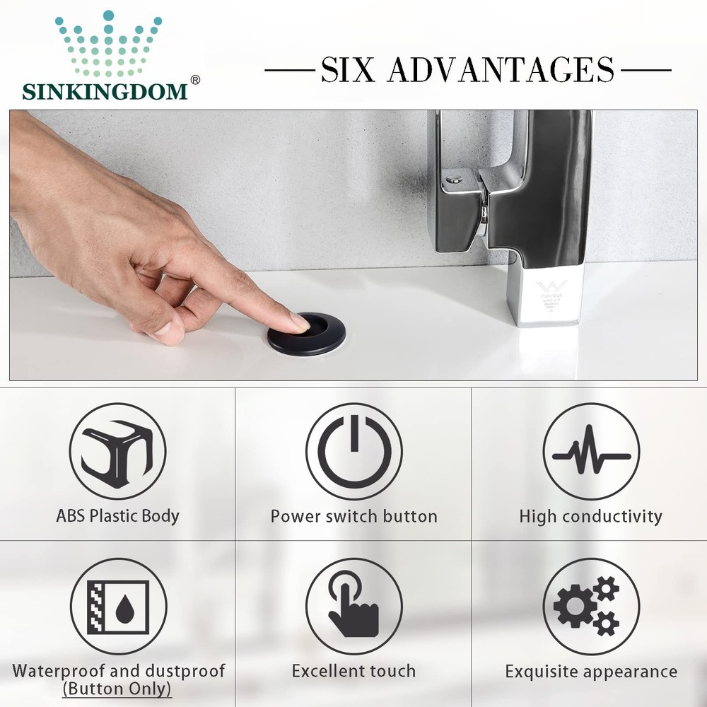 SINKINGDOM Garbage Disposal Air Switch Kit Sink with Long Button,Matte Black