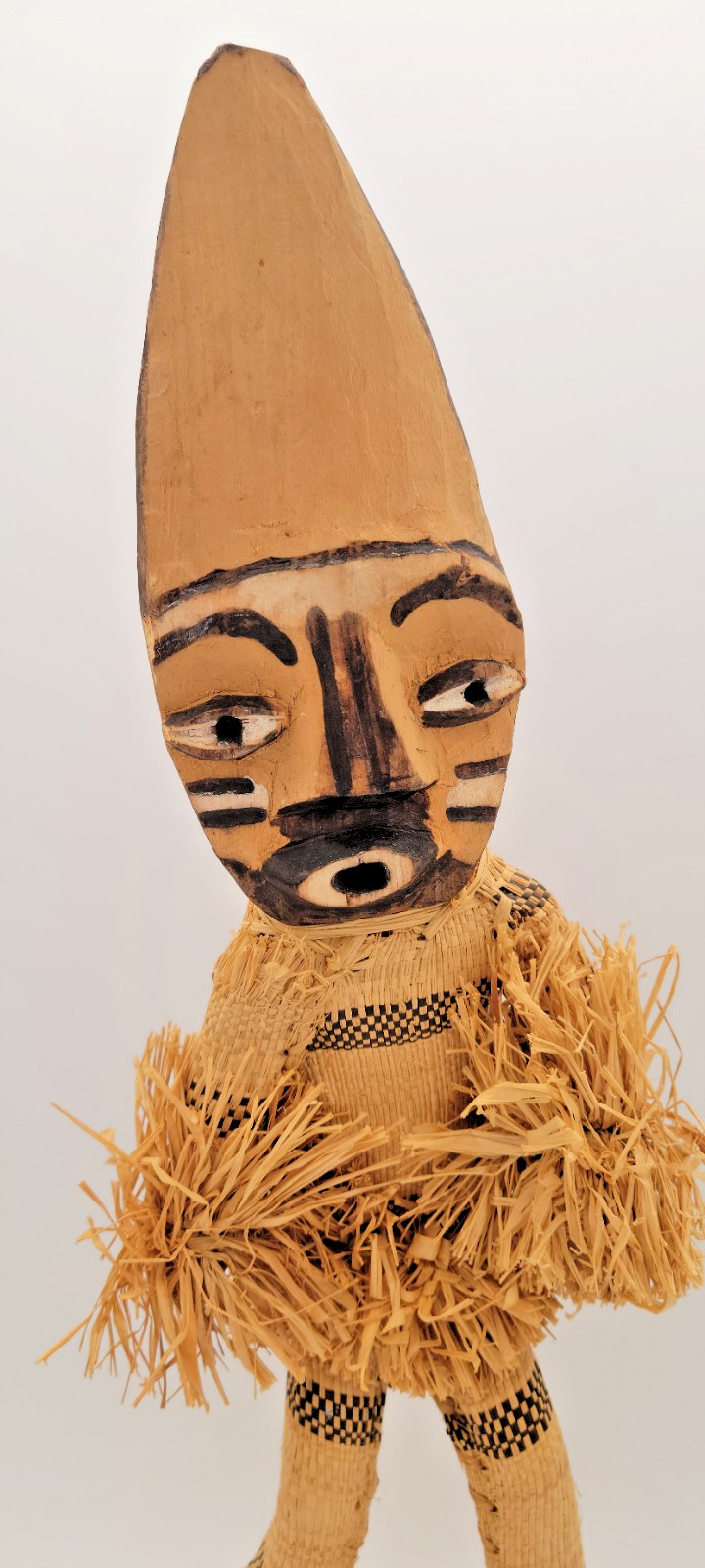 African Pende DRC Minganji Wood & Woven Masquerade 17" Statue Doll Figure VTG