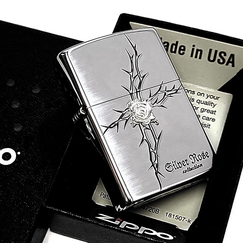 Zippo Rose Pure Silver Metal Cross One Sided Processing Etching Lighter Regular
