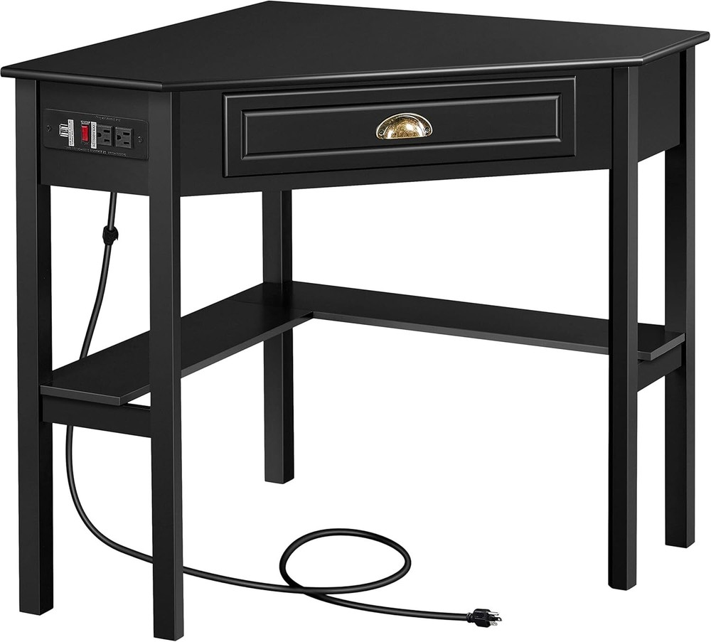 L Shaped Computer Desk Corner Table with Charging StationOutlets for Small Space