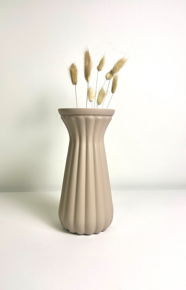 Minimalist Tan Matte 9” Vase with stripes