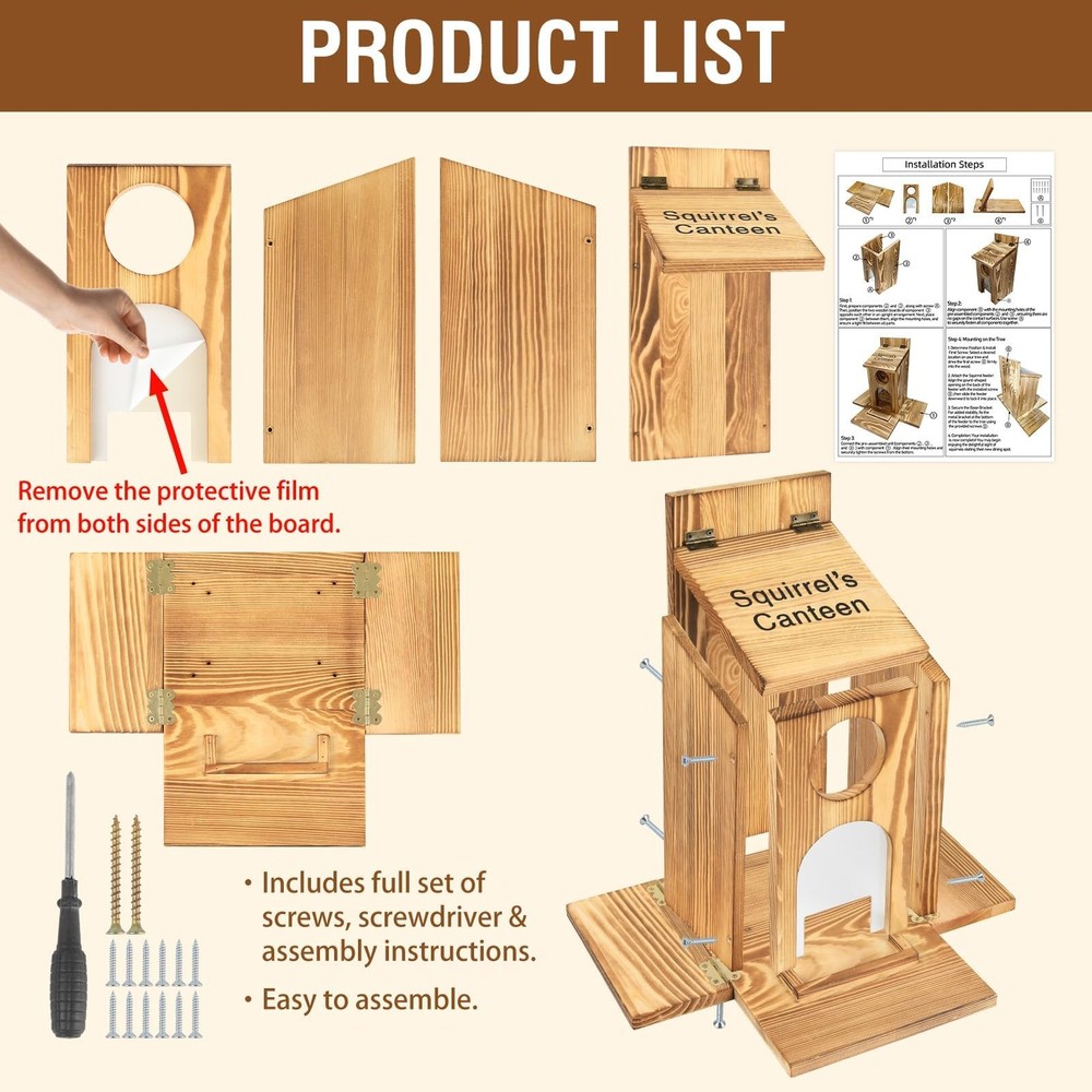 Squirrel Feeder With Standing Panel Wooden Nut Bar For Outside Chipmunk Box