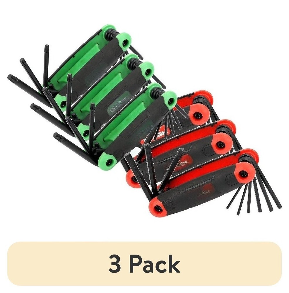 (3 pack) 3-Pack Folding Hex Key Set with SAE Metric and Star