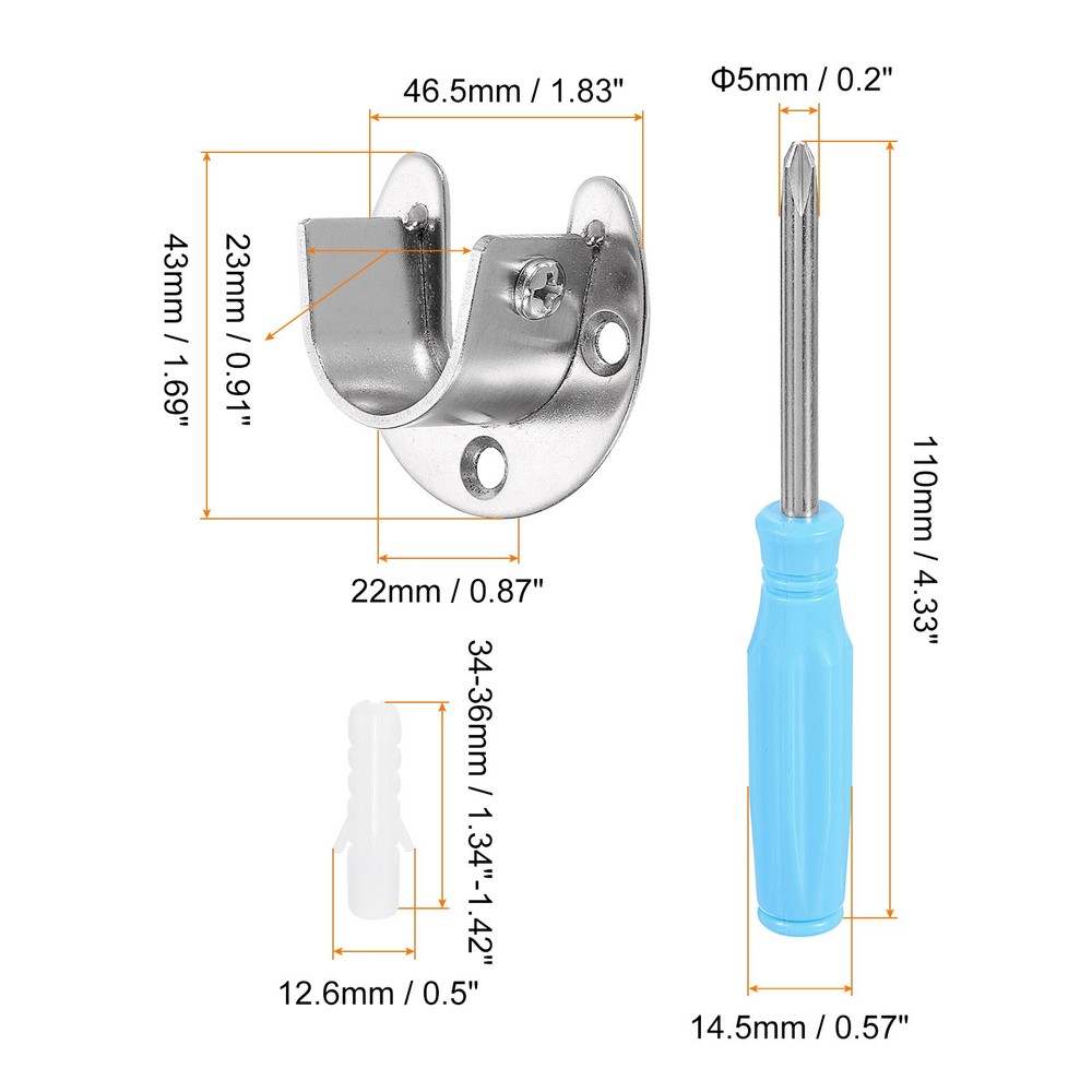 Cabinet Rod Holder, 0.91" Diameter U Flange Bracket