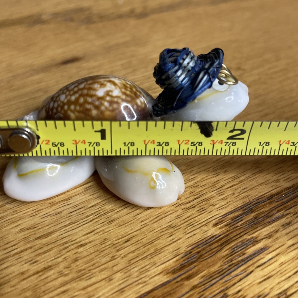 Tiny Vintage Seashell Turtle with Glasses and Straw Hat, Desk Decor