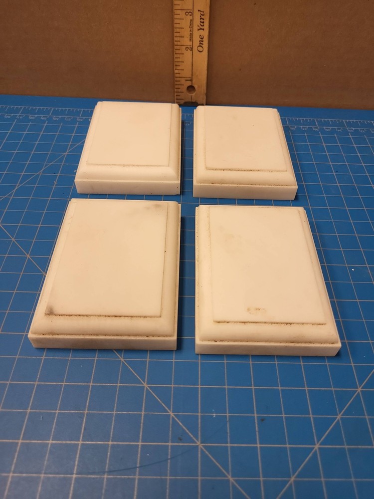 Four White Display Plinths Risers 4" Square Plastic Pedestal Stands Set