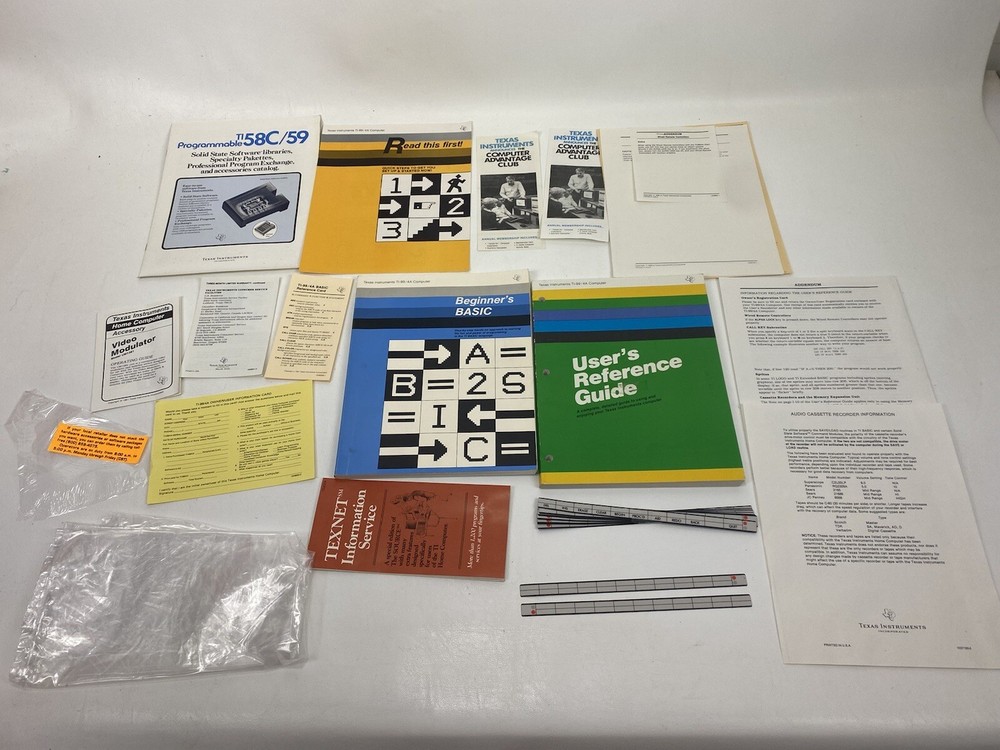Texas Instruments Computer TI-99/4A Original Box Cords & Docs