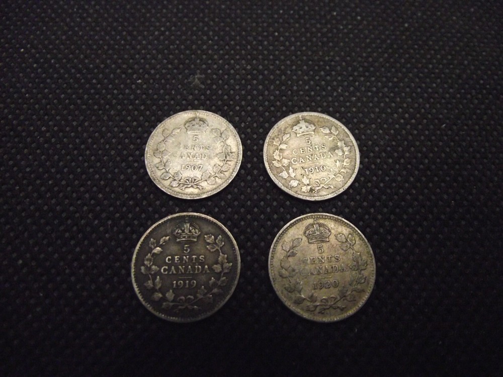 Canada 1907, 10, 19, & 1920 Silver Five Cents