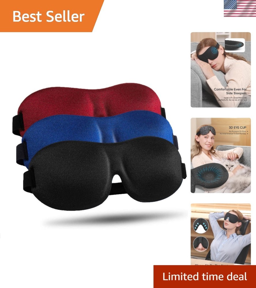 Perfect Sleeping Solution: 3-Pack Adjustable 3D Eye Masks for Complete Darkness