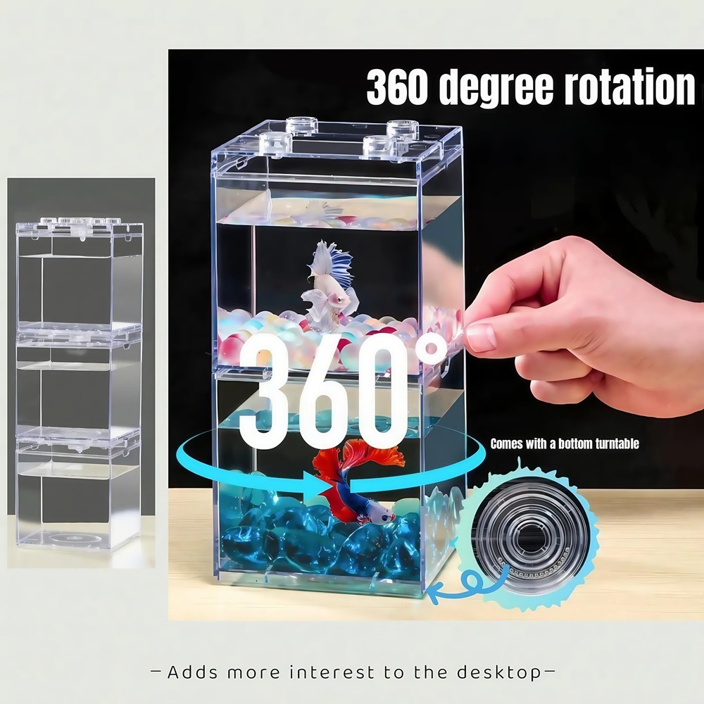 Mini Betta Fish Tank, Stackable Small Fish Bowl for Desktop Decoration, 0.2 G...