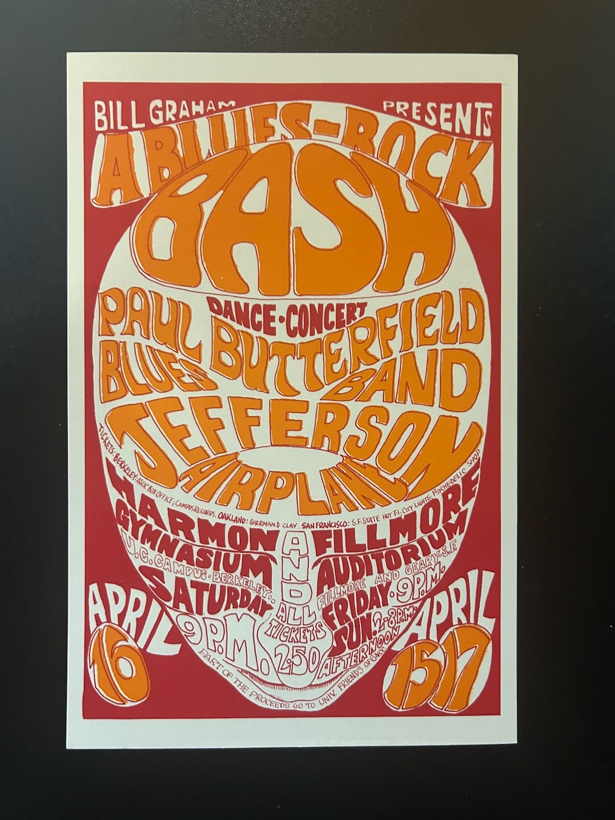 1966-FILLMORE-BG-3 POSTCARD-2ND PRINT-JEFFERSON AIRPLANE/PAUL BUTTERFIELD-WILSON