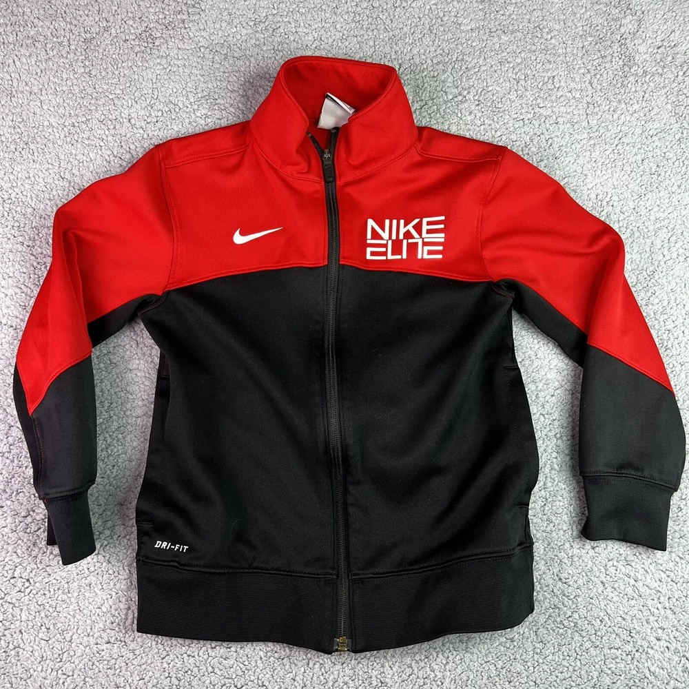 Nike DRI Fit Elite Zip Up Jacket Track Boy’s Black Red Small