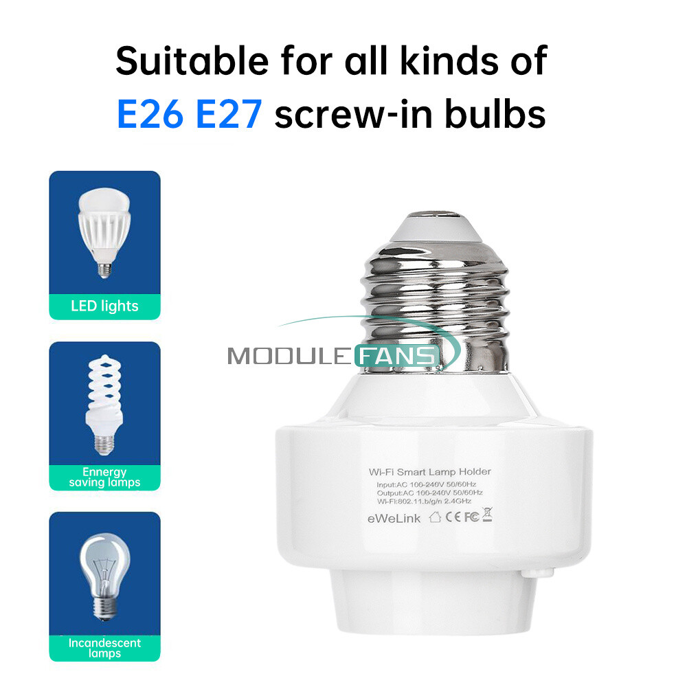 Smart WiFi Bulb Socket E26 E27 Light Bulb Adapter EWeLink Alexa Google Control