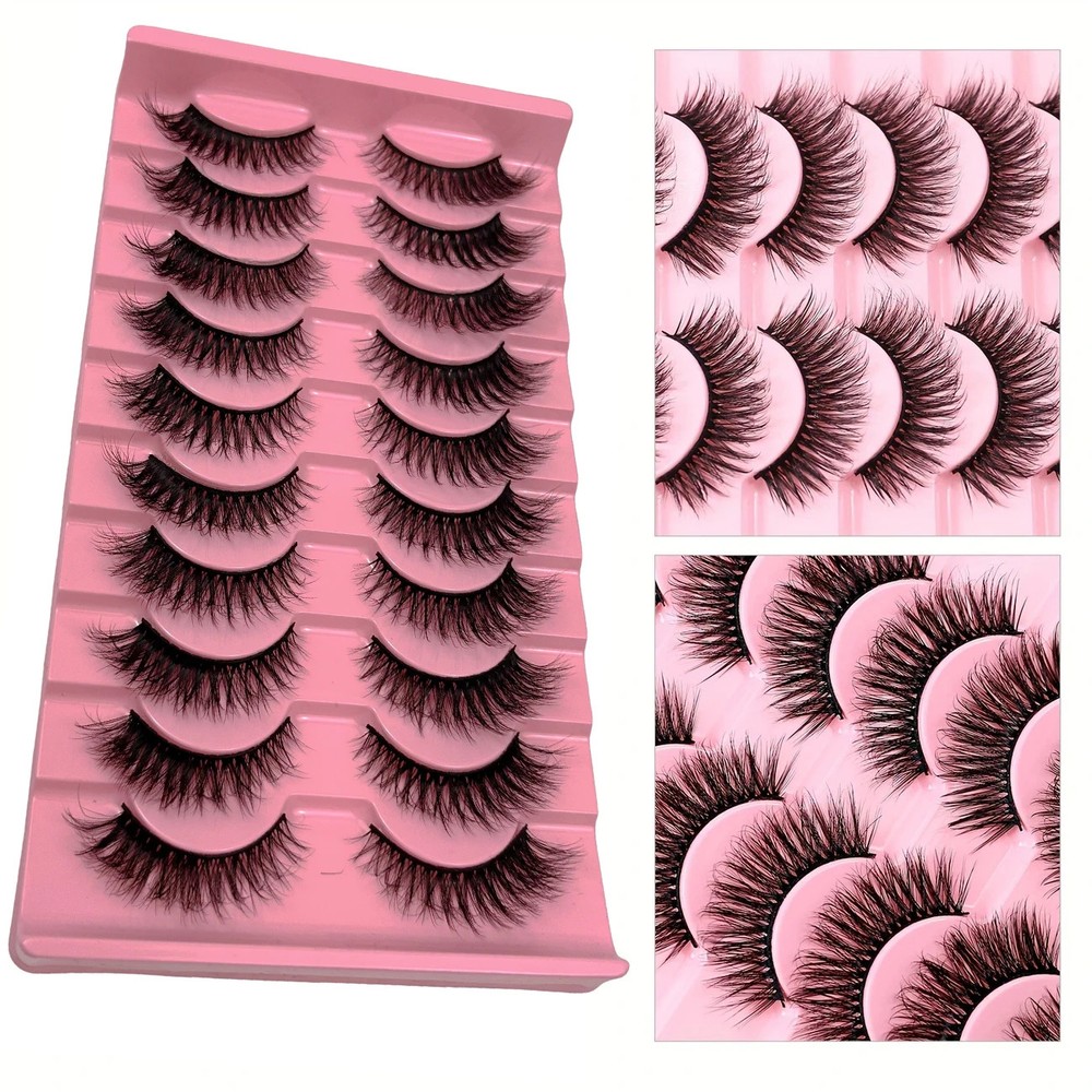 10 Pairs Delicate False Eyelashes, Fluffy Lightweight Eyelashes, Imitating Cat E