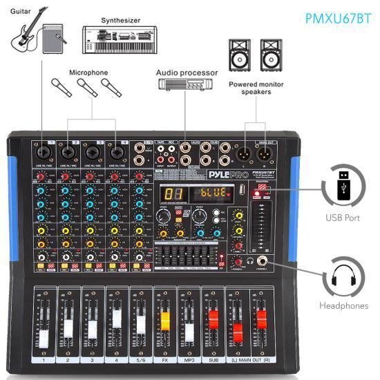 Pyle PMXU67BT Bluetooth 6 Ch. Studio DJ Controller Audio Mixer Console System