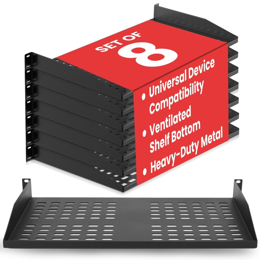 Pyle 8-Pack 1U Server Rack Shelf - Universal Device Server Rack Mounting Tray