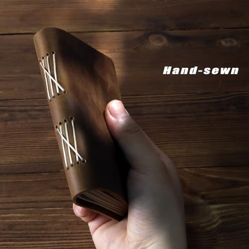 Pocket Notebook with Pen,Genuine Leather Journal Mini Notebook Small Unlined