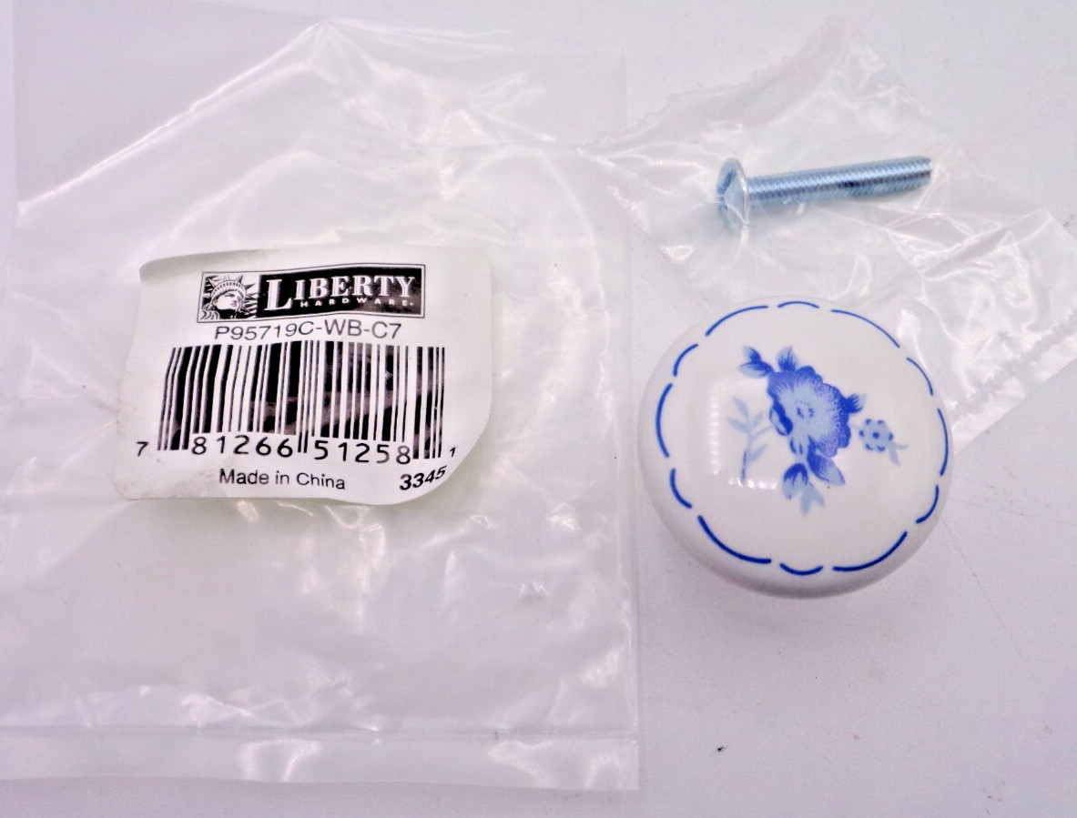 Lot of 10 Vintage NOS Ceramic Cabinet or Drawer Pull Knobs Blue Floral Design