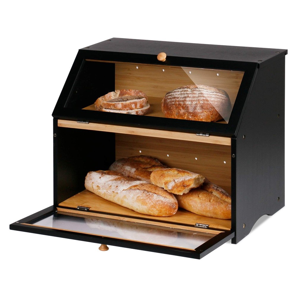 HOMEKOKO Double Layer Large Bread Box for Kitchen Counter, Wooden Large Capac...