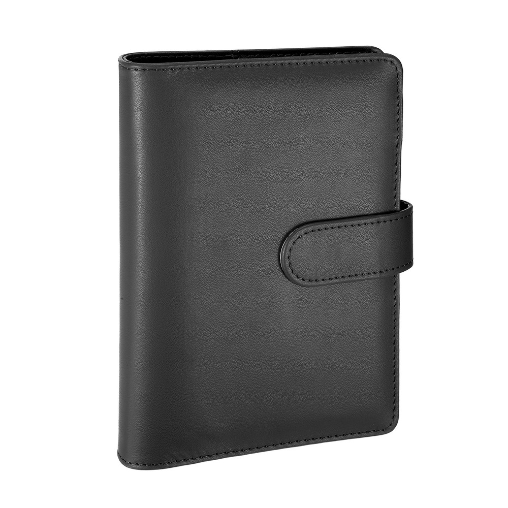 A6 PU Leather Binder Protector, 6 Ring Loose Leaf Notebook Shell, Black
