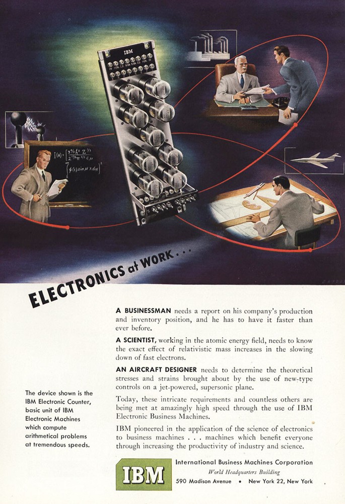 1950 IBM: Electronics at Work Vintage Print Ad
