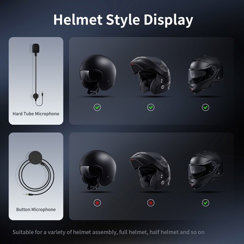 2x T1 Pro Motorcycle Bluetooth Headset Bluetooth for 6 Riders Group 2000m