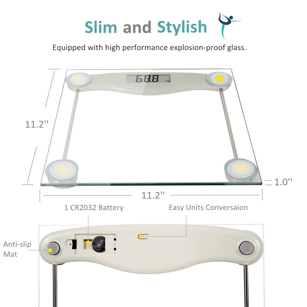 Precision Digital Bathroom Scale, 330 lb Capacity - High Accuracy LCD Display