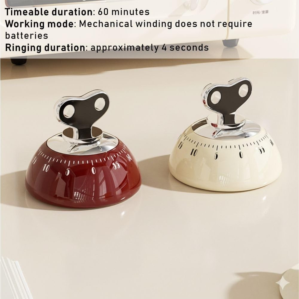 Retro Mechanical Kitchen Timer 60-Min Countdown Magnetic Wind-Up Loud Alarm